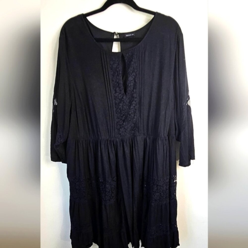 Torrid Black cotton n lace dress goth 🖤 plus size 3x bohemian keyhole front